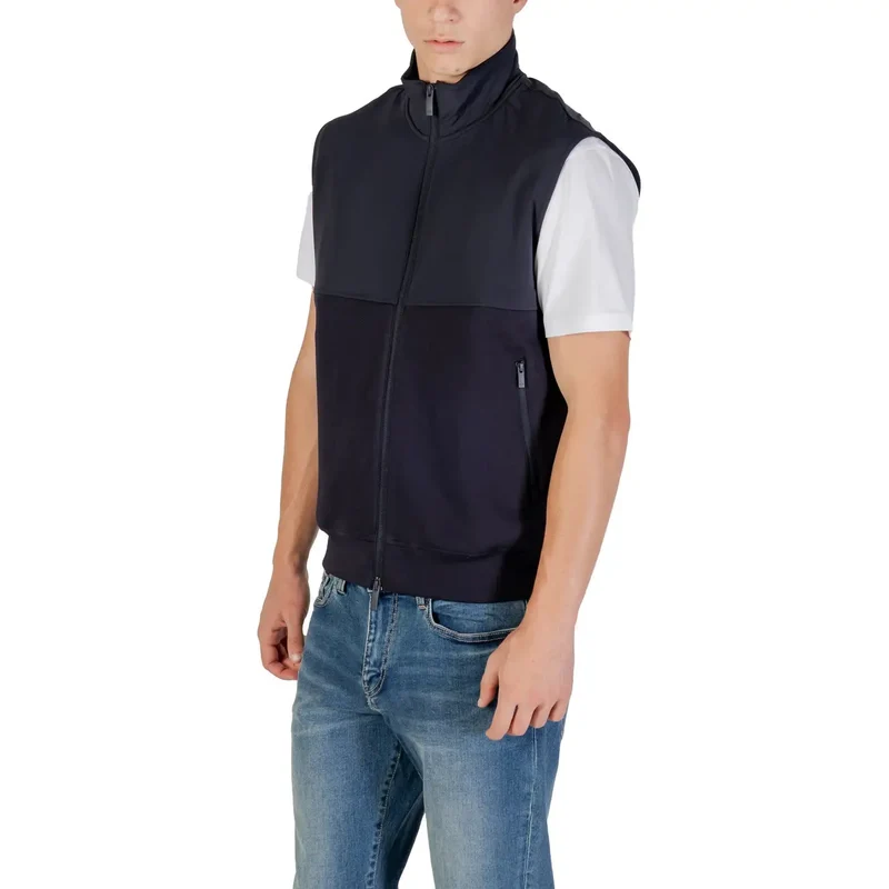 Armani Exchange Herren ärmelloser Sweatshirt mit Reißverschluss blau aus Baumwolle