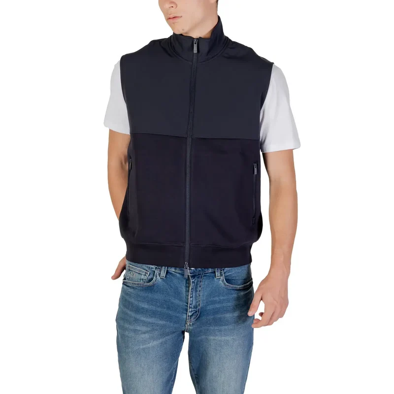 Armani Exchange Herren ärmelloser Sweatshirt mit Reißverschluss blau aus Baumwolle