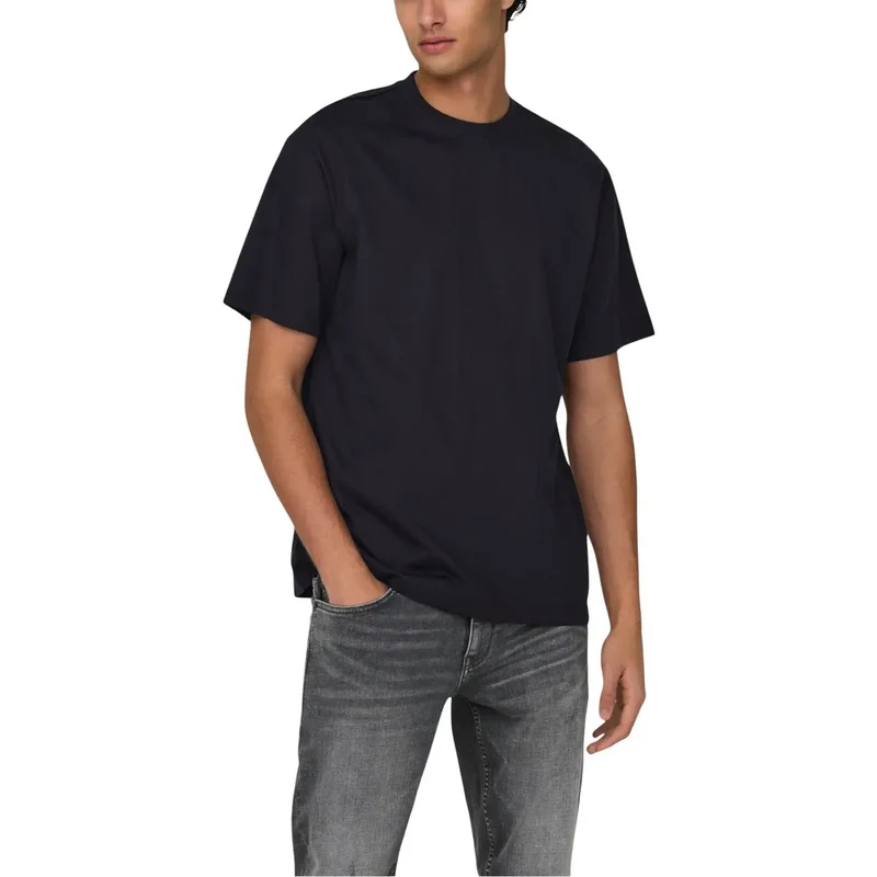 Only & Sons Herren T-Shirt Schwarz Bio-Baumwolle Kurzarm