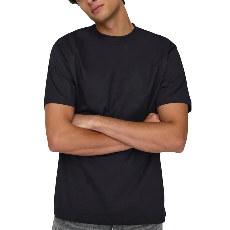 Only & Sons Herren T-Shirt Schwarz Bio-Baumwolle Kurzarm