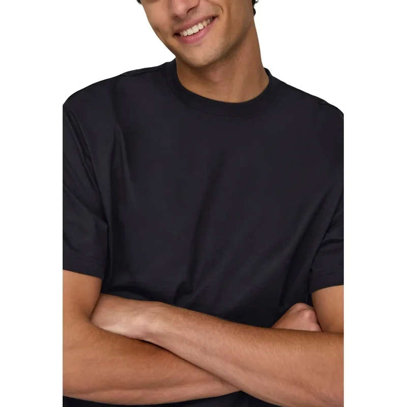 Only & Sons Herren T-Shirt Schwarz Bio-Baumwolle Kurzarm