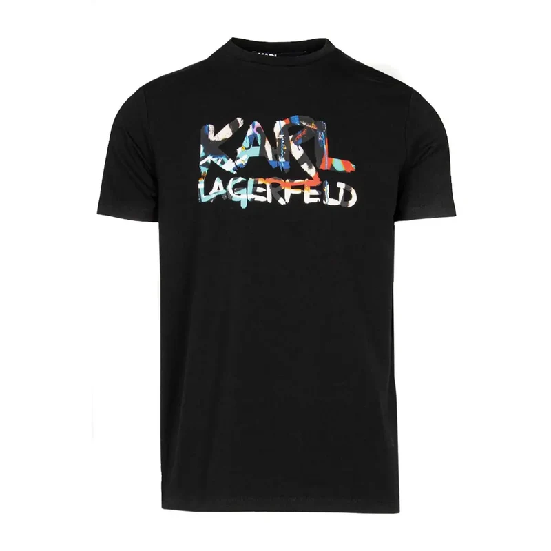 Karl Lagerfeld Herren Baumwoll-T-Shirt Schwarz mit Print Rundhals
