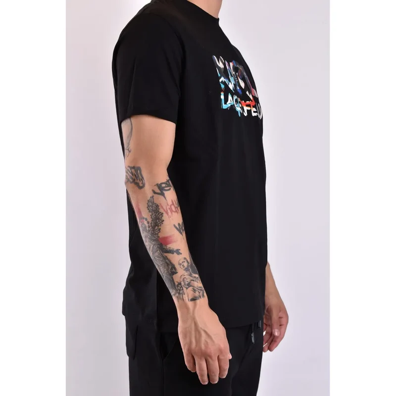 Karl Lagerfeld Herren Baumwoll-T-Shirt Schwarz mit Print Rundhals