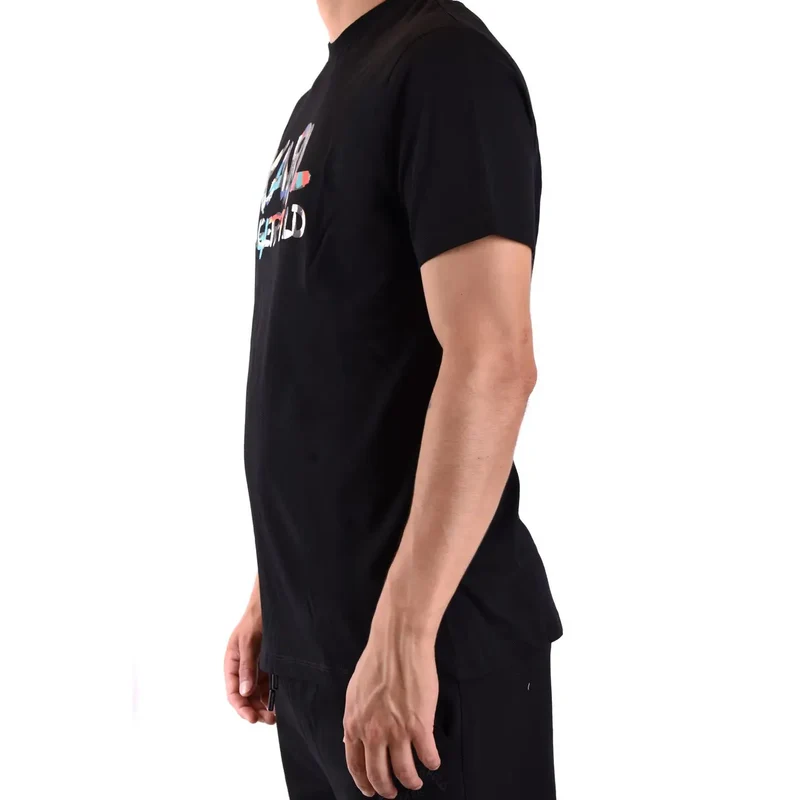 Karl Lagerfeld Herren Baumwoll-T-Shirt Schwarz mit Print Rundhals