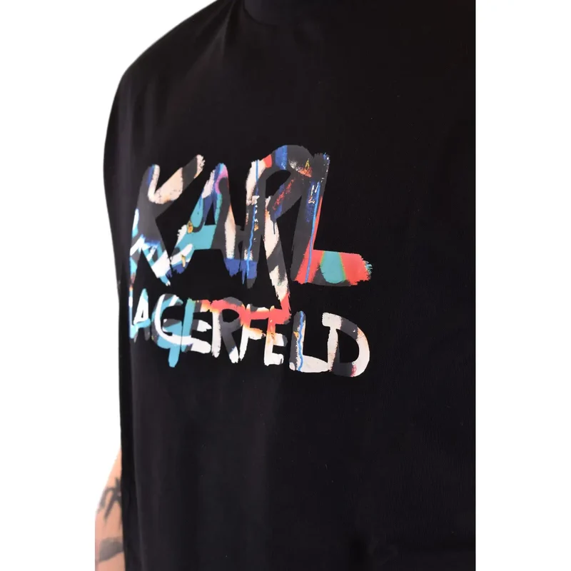 Karl Lagerfeld Herren Baumwoll-T-Shirt Schwarz mit Print Rundhals