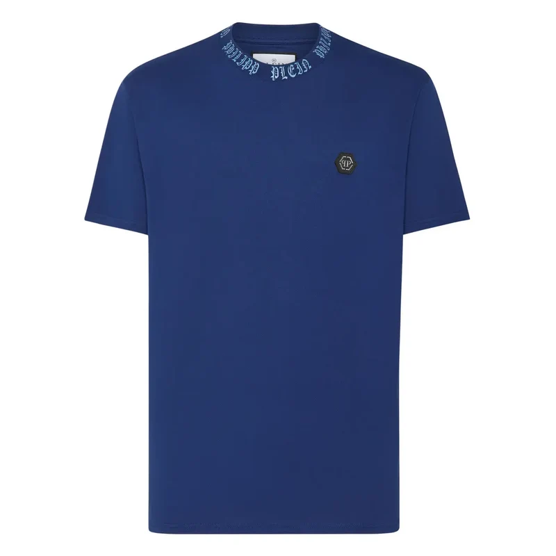 Philipp Plein Herren T-Shirt Blau Rundhals 100 Baumwolle