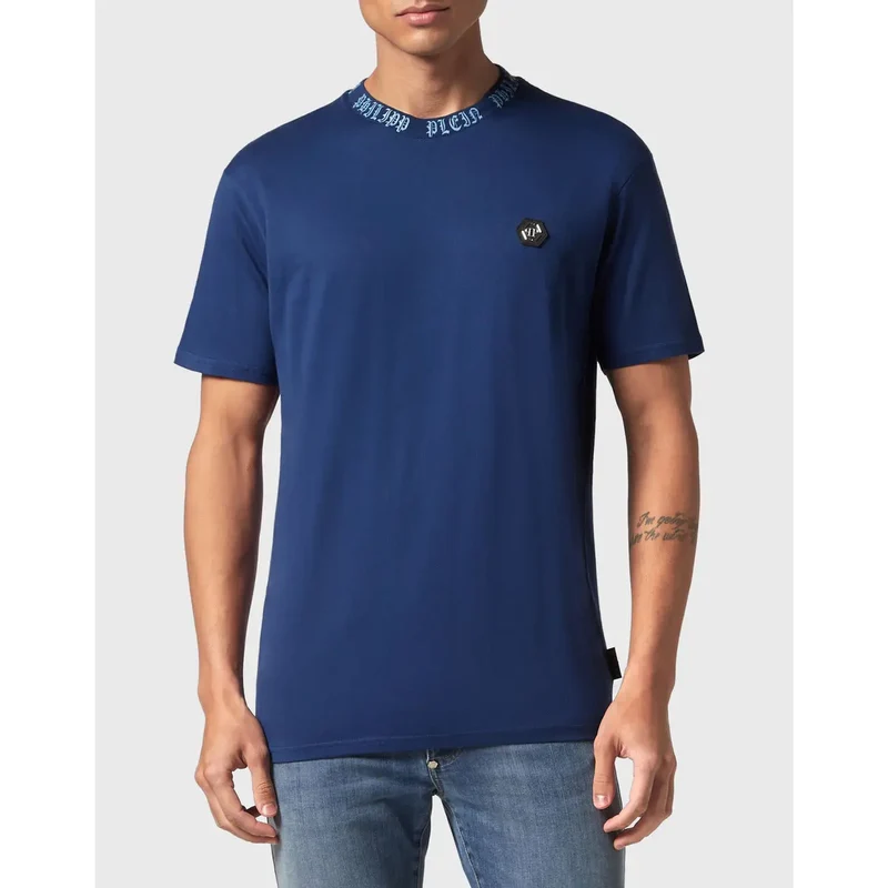 Philipp Plein Herren T-Shirt Blau Rundhals 100 Baumwolle