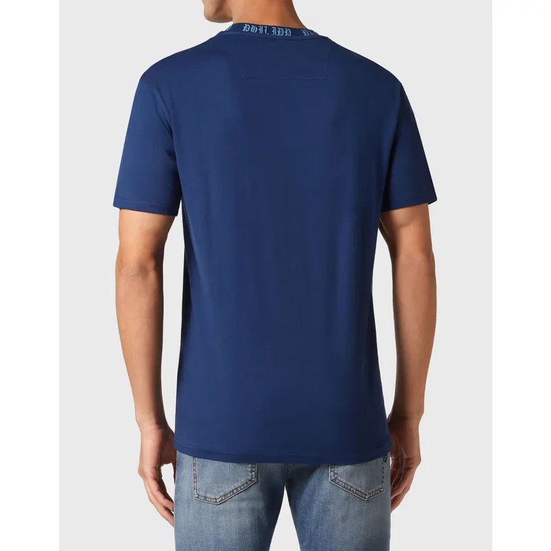 Philipp Plein Herren T-Shirt Blau Rundhals 100 Baumwolle