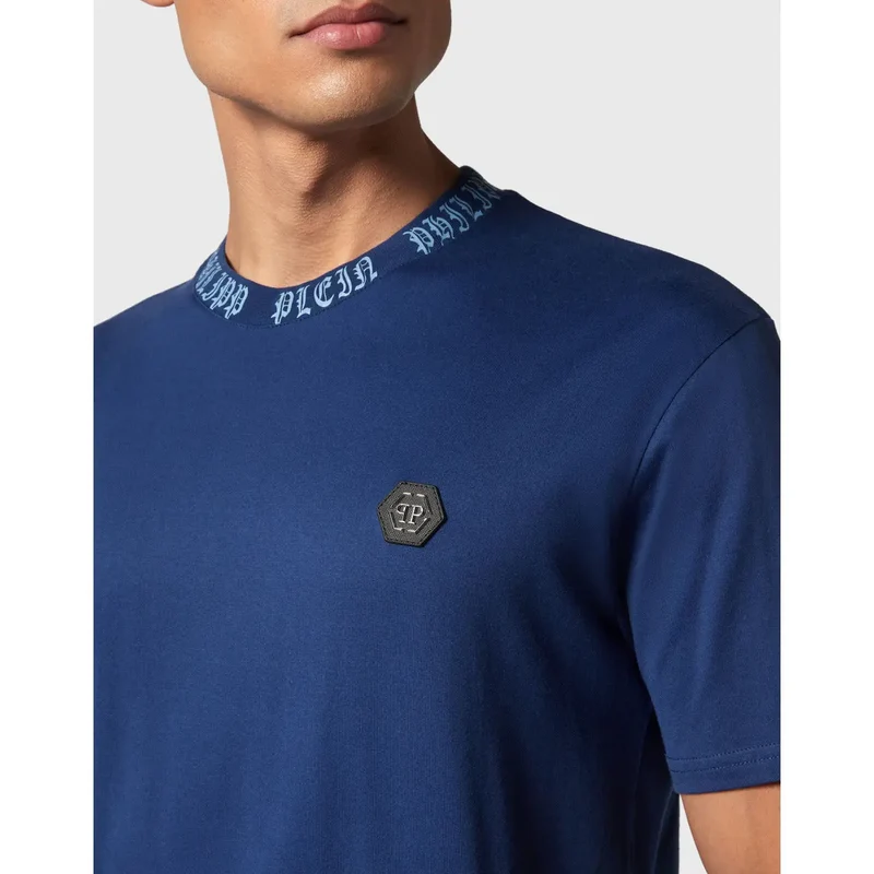 Philipp Plein Herren T-Shirt Blau Rundhals 100 Baumwolle