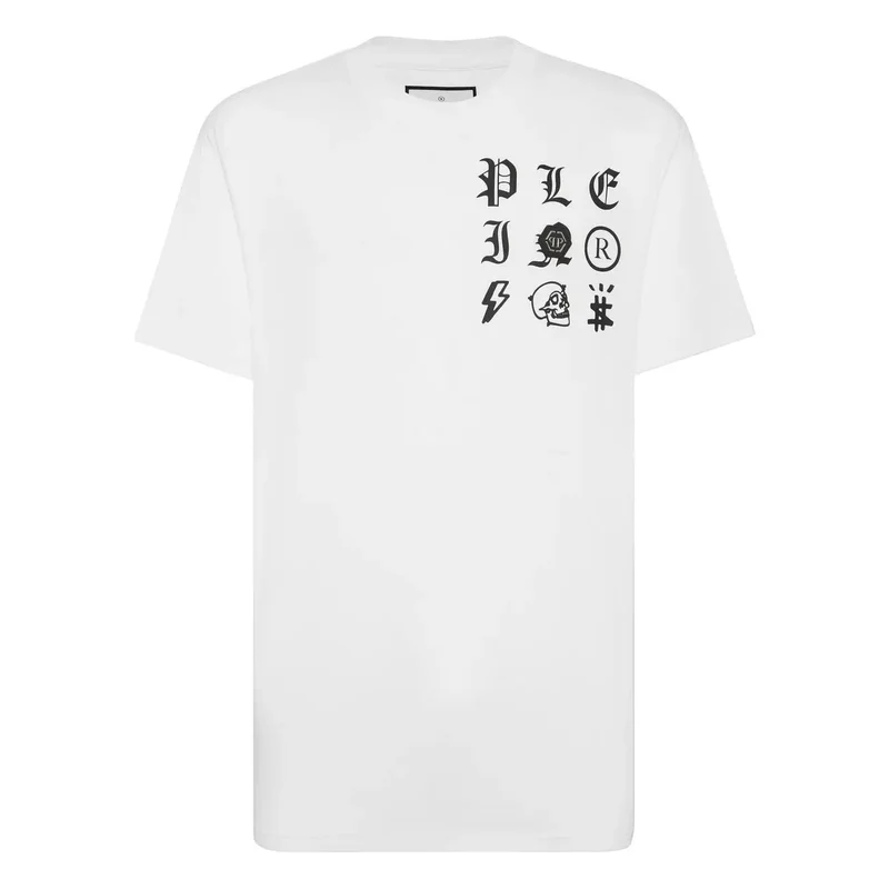 Philipp Plein Herren T-Shirt Weiß Baumwolle Rundhals Druck EBO 2050