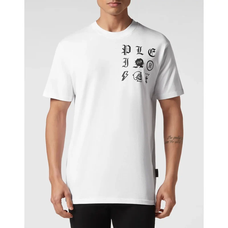 Philipp Plein Herren T-Shirt Weiß Baumwolle Rundhals Druck EBO 2050
