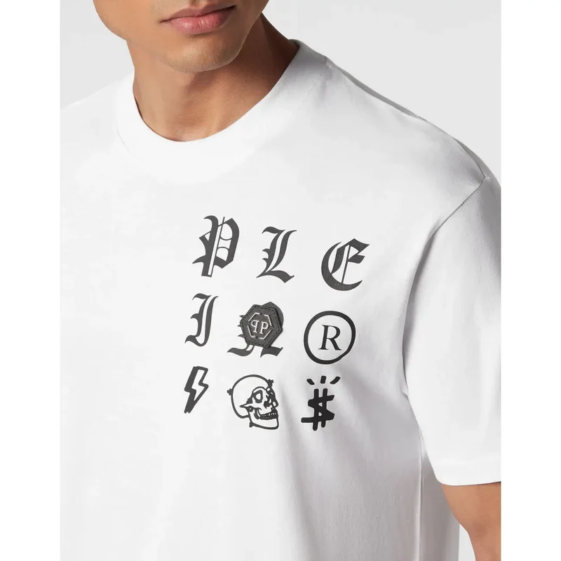 Philipp Plein Herren T-Shirt Weiß Baumwolle Rundhals Druck EBO 2050