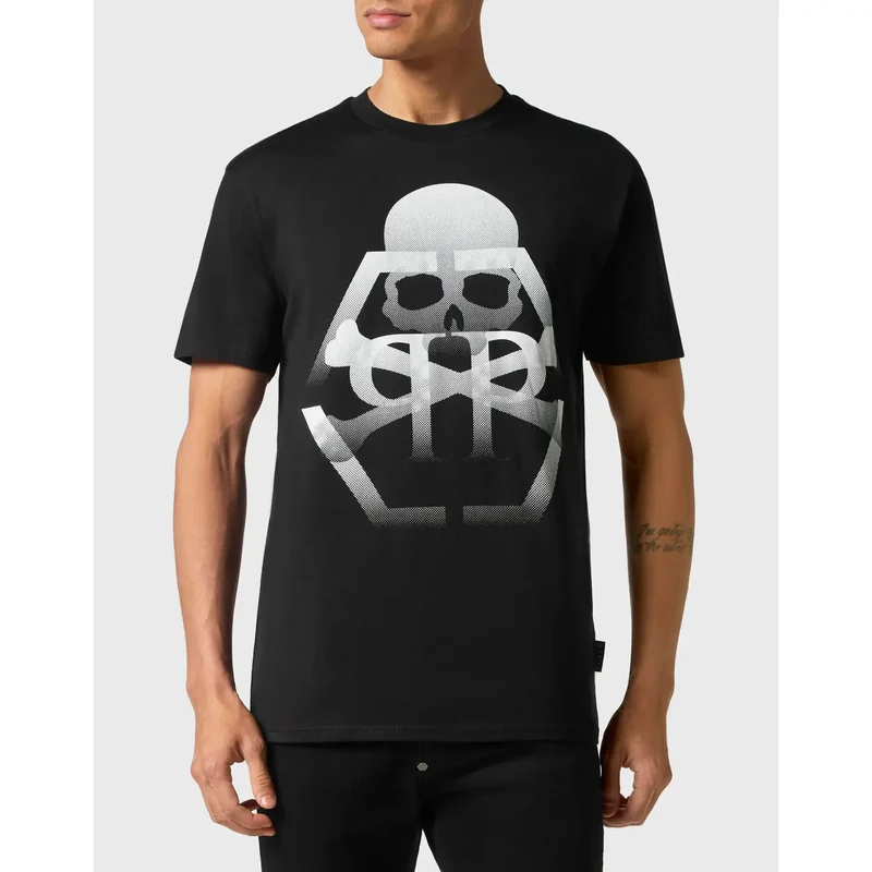Philipp Plein Herren T-Shirt Schwarz Baumwolle Rundhals Kurzarm