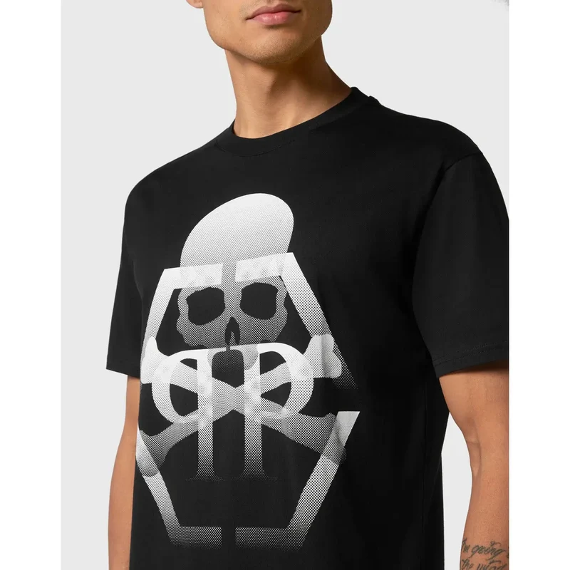 Philipp Plein Herren T-Shirt Schwarz Baumwolle Rundhals Kurzarm