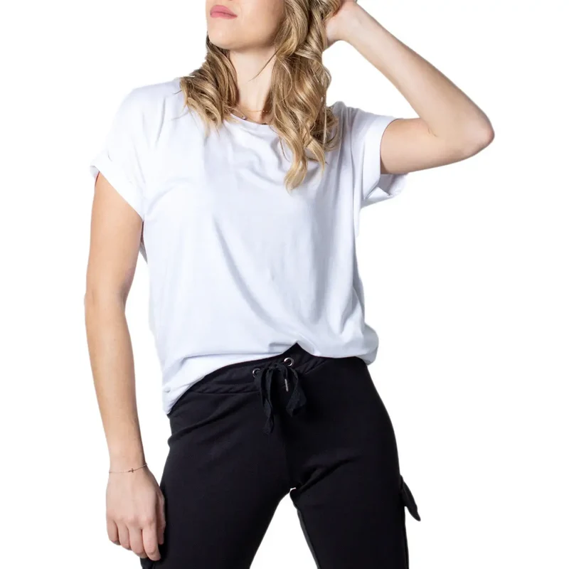 Weißes Damen T-Shirt mit kurzen Ärmeln aus Viskosemischung