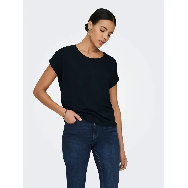 Weißes Damen T-Shirt mit kurzen Ärmeln aus Viskosemischung