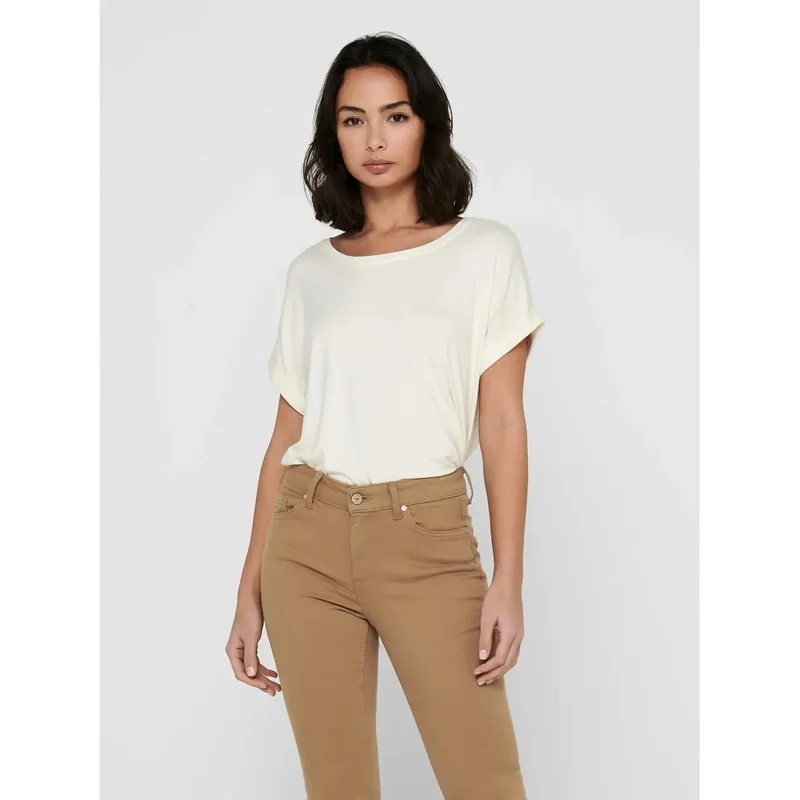 Weißes Damen T-Shirt mit kurzen Ärmeln aus Viskosemischung
