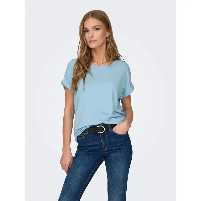 Weißes Damen T-Shirt mit kurzen Ärmeln aus Viskosemischung