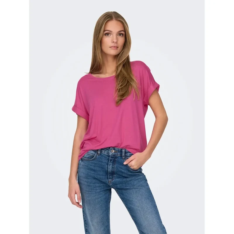 Weißes Damen T-Shirt mit kurzen Ärmeln aus Viskosemischung