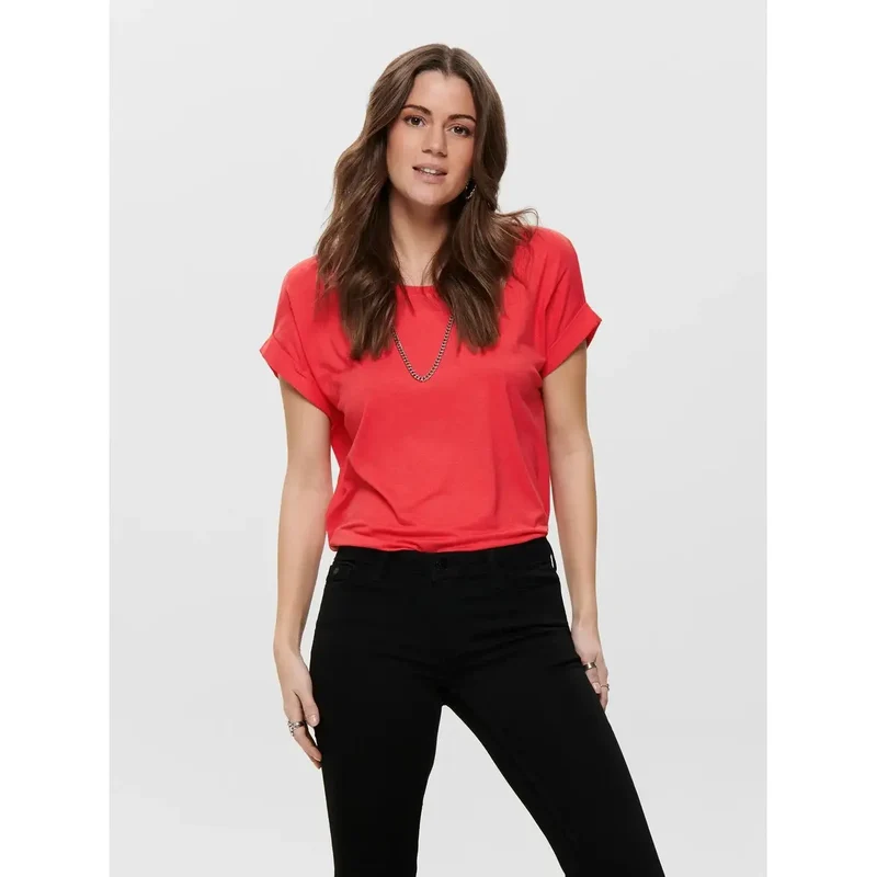 Weißes Damen T-Shirt mit kurzen Ärmeln aus Viskosemischung