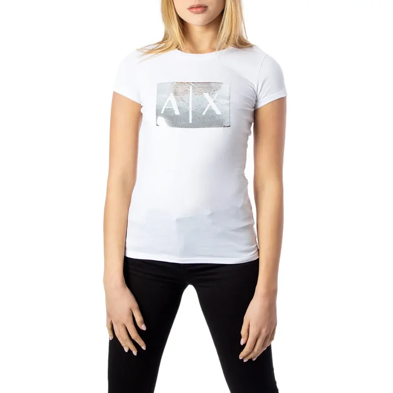 Armani Exchange Frauen Weißes T-Shirt mit Baumwolldruck