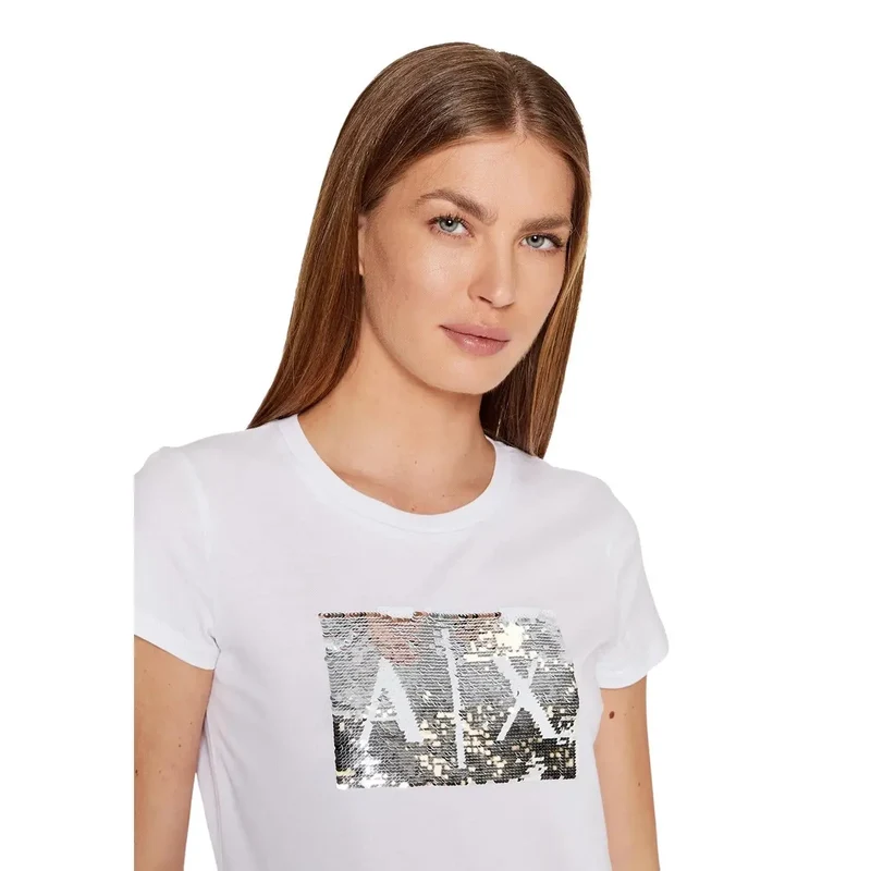 Armani Exchange Frauen Weißes T-Shirt mit Baumwolldruck