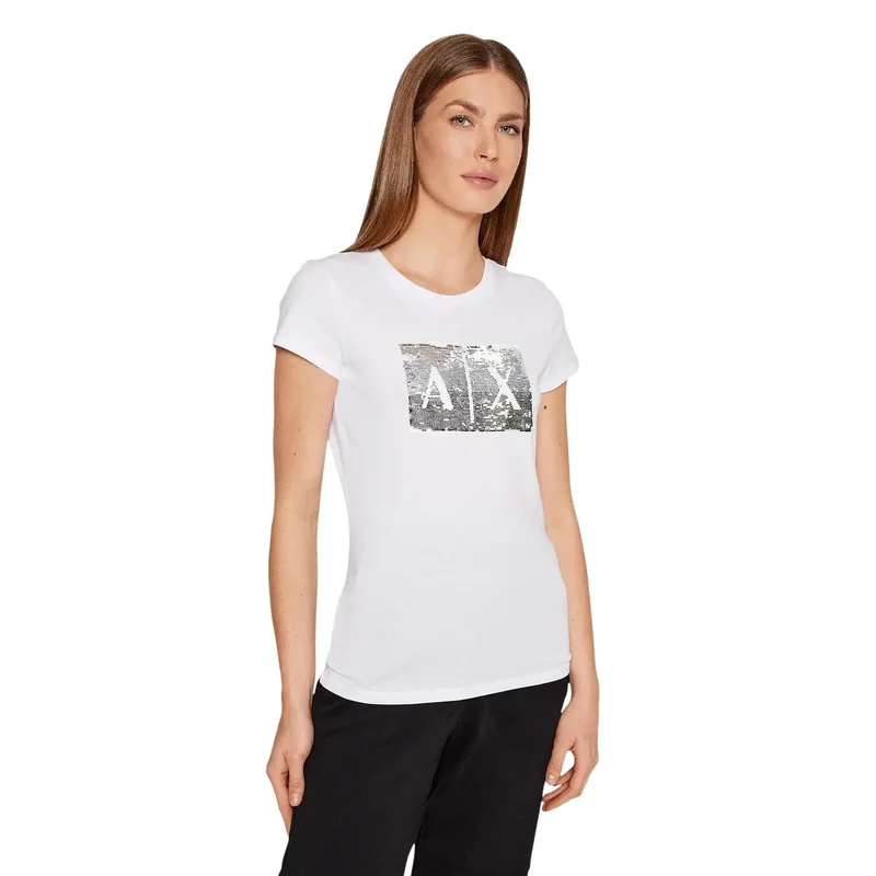Armani Exchange Frauen Weißes T-Shirt mit Baumwolldruck