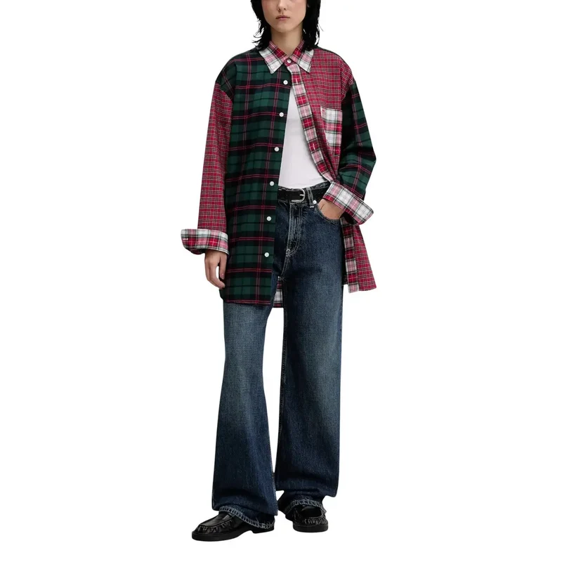 Tommy Hilfiger Rotes kariertes Baumwollhemd für Damen