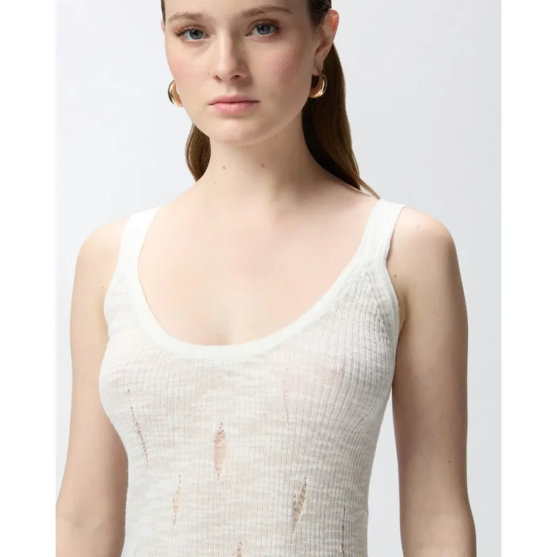 Pinko Damen Weiß Baumwolle Elastan Tank Top Rundhalsausschnitt