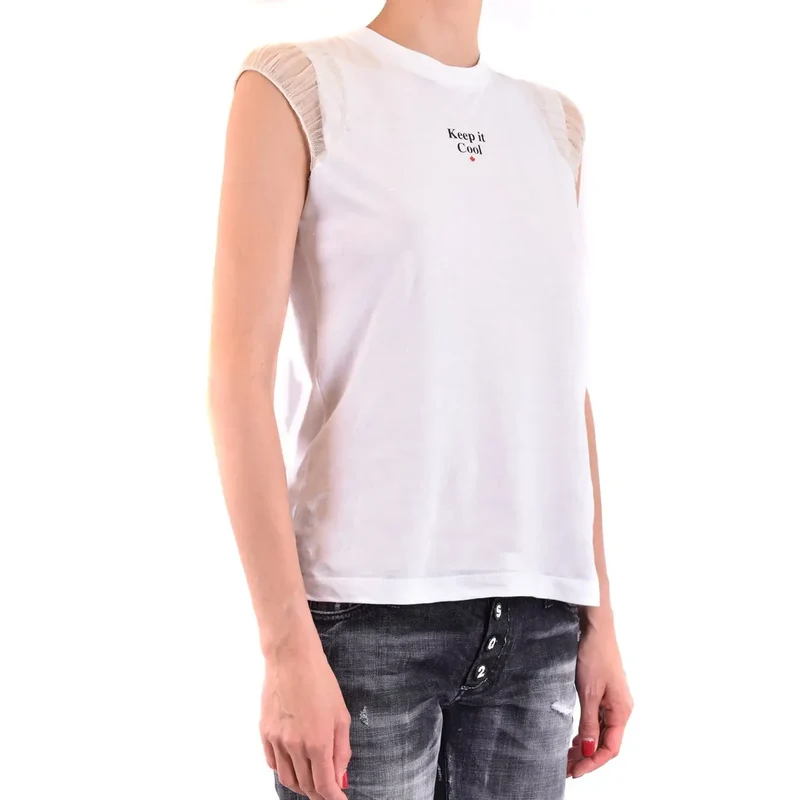 Dsquared2 Weißes Tanktop aus Baumwolle mit Druck für Frauen