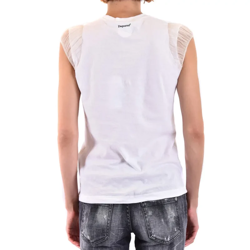 Dsquared2 Weißes Tanktop aus Baumwolle mit Druck für Frauen