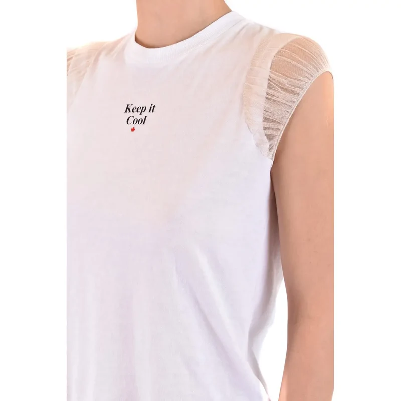 Dsquared2 Weißes Tanktop aus Baumwolle mit Druck für Frauen