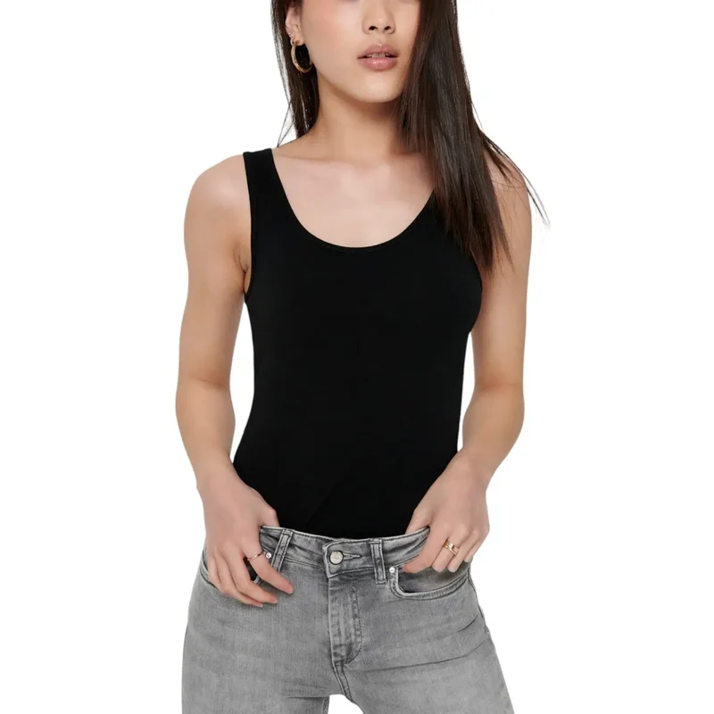 Schwarzes ärmelloses Baumwollmischung Tank Top für Frauen