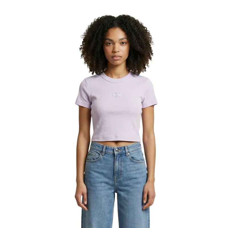 Calvin Klein Jeans Damen Lilafarbenes Baumwollshirt mit Rundhalsausschnitt