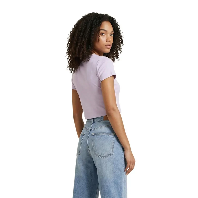Calvin Klein Jeans Damen Lilafarbenes Baumwollshirt mit Rundhalsausschnitt