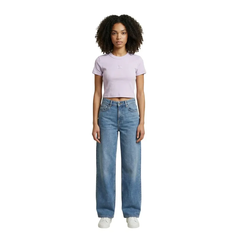 Calvin Klein Jeans Damen Lilafarbenes Baumwollshirt mit Rundhalsausschnitt