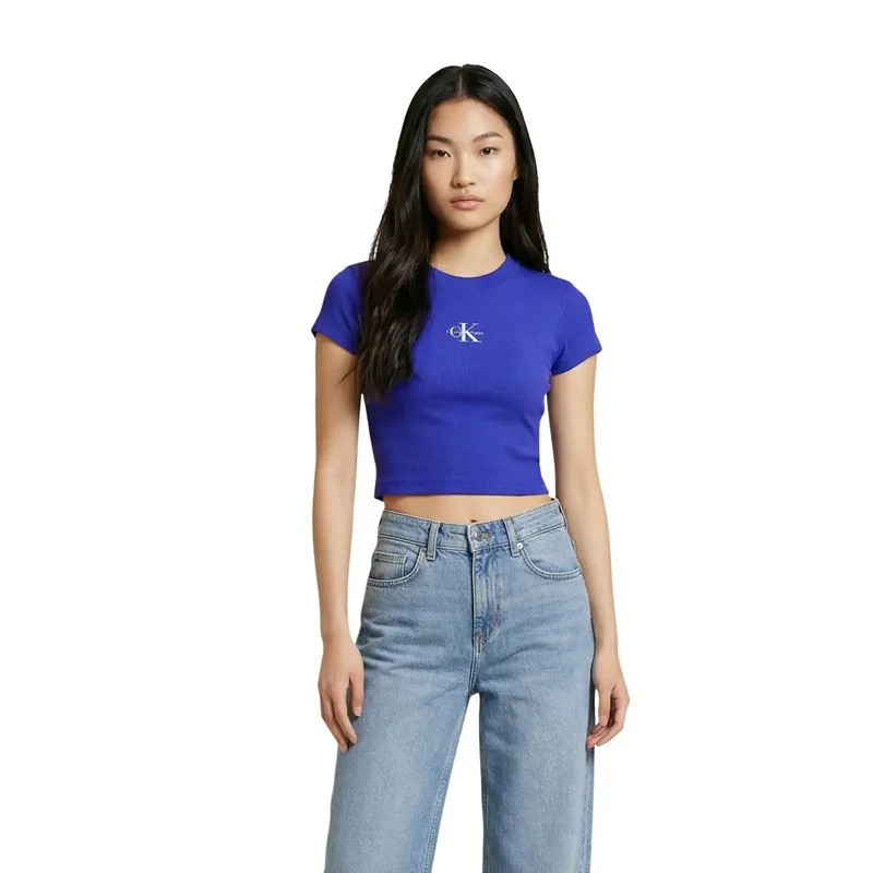 Calvin Klein Jeans Damen Lilafarbenes Baumwollshirt mit Rundhalsausschnitt