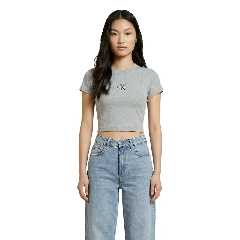 Calvin Klein Jeans Damen Lilafarbenes Baumwollshirt mit Rundhalsausschnitt