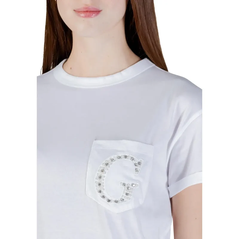 Guess Damen Baumwoll Rundhalsausschnitt T-Shirt Weiß