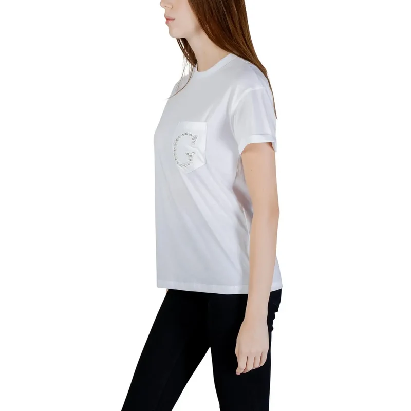 Guess Damen Baumwoll Rundhalsausschnitt T-Shirt Weiß