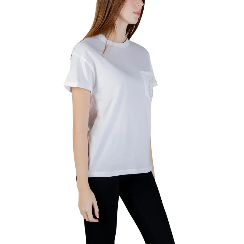 Guess Damen Baumwoll Rundhalsausschnitt T-Shirt Weiß