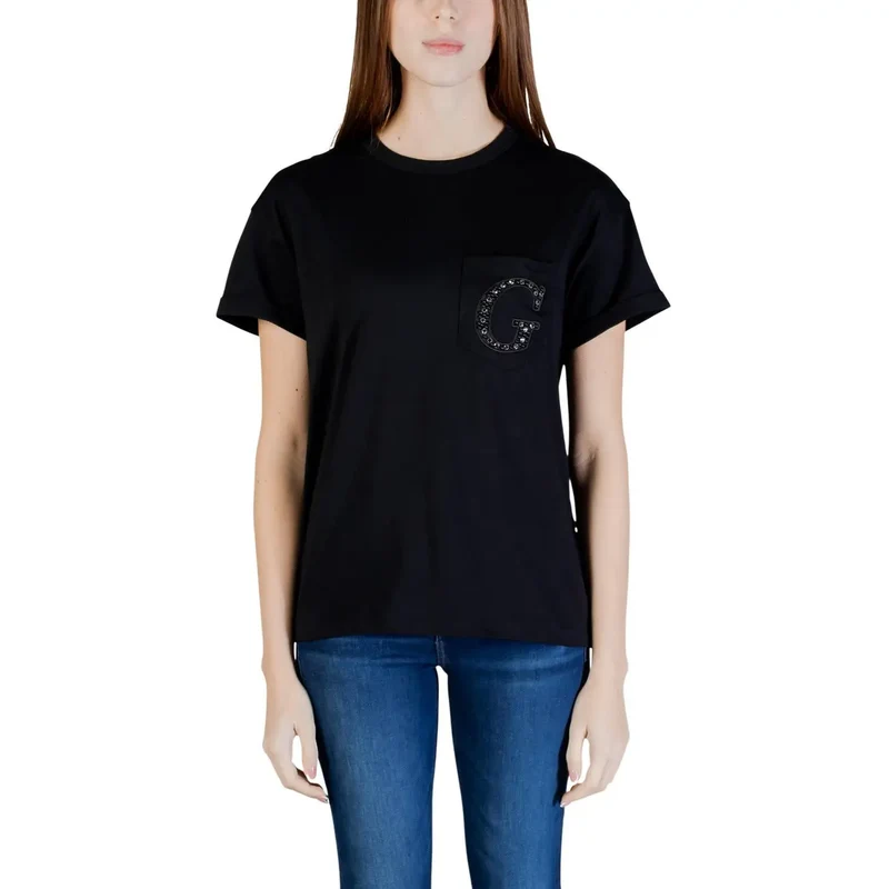 Guess Damen Baumwoll Rundhalsausschnitt T-Shirt Weiß