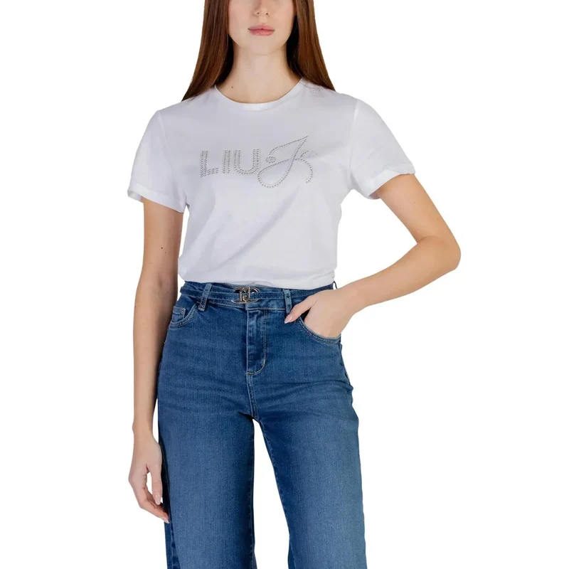 Liu Jo Damen Weißes Baumwoll-Shirt mit Rundhalsausschnitt und kurzem Ärmel aus 100% Baumwolle