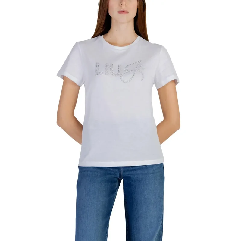 Liu Jo Damen Weißes Baumwoll-Shirt mit Rundhalsausschnitt und kurzem Ärmel aus 100% Baumwolle