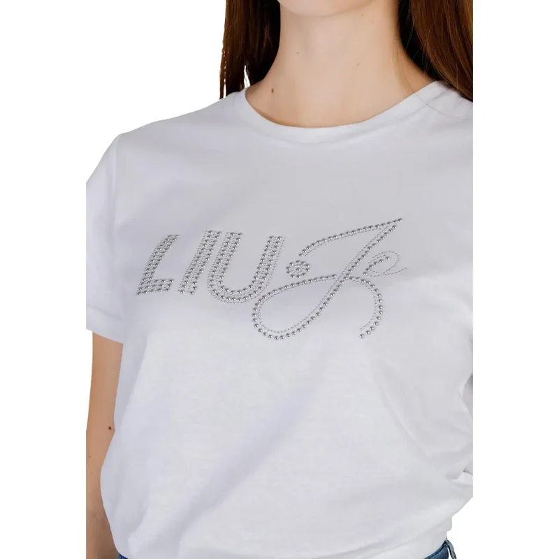 Liu Jo Damen Weißes Baumwoll-Shirt mit Rundhalsausschnitt und kurzem Ärmel aus 100% Baumwolle