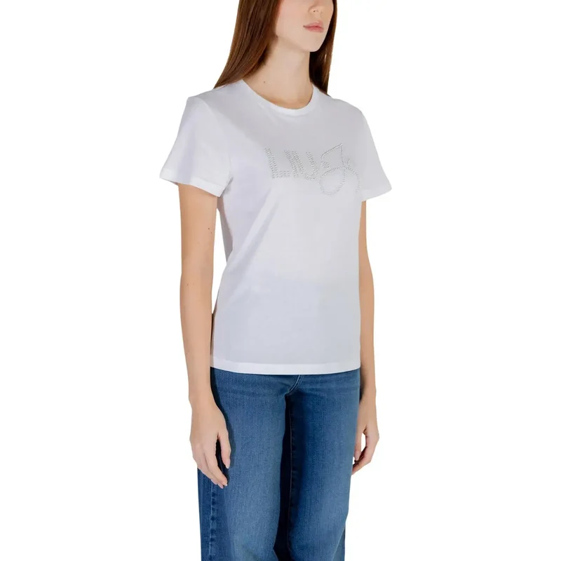 Liu Jo Damen Weißes Baumwoll-Shirt mit Rundhalsausschnitt und kurzem Ärmel aus 100% Baumwolle