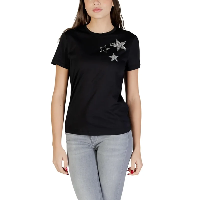 Liu Jo Damen Weißes Baumwoll-Shirt mit Rundhalsausschnitt und kurzem Ärmel aus 100% Baumwolle