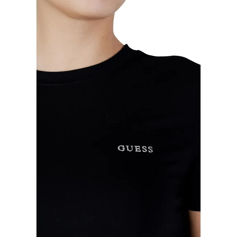 Guess Active Damen Schwarzes Baumwoll-Rundhals-Kurzarm-T-Shirt