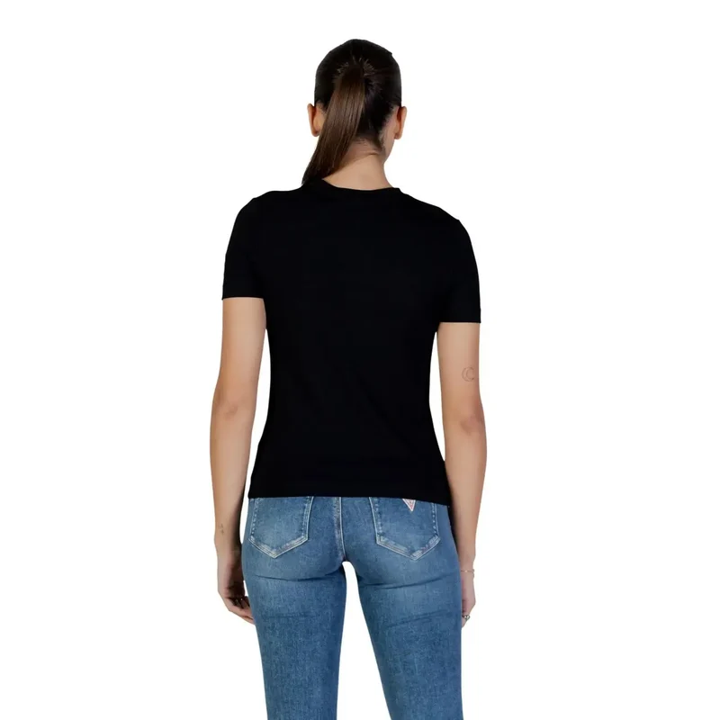Guess Active Damen Schwarzes Baumwoll-Rundhals-Kurzarm-T-Shirt