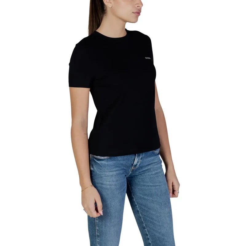 Guess Active Damen Schwarzes Baumwoll-Rundhals-Kurzarm-T-Shirt
